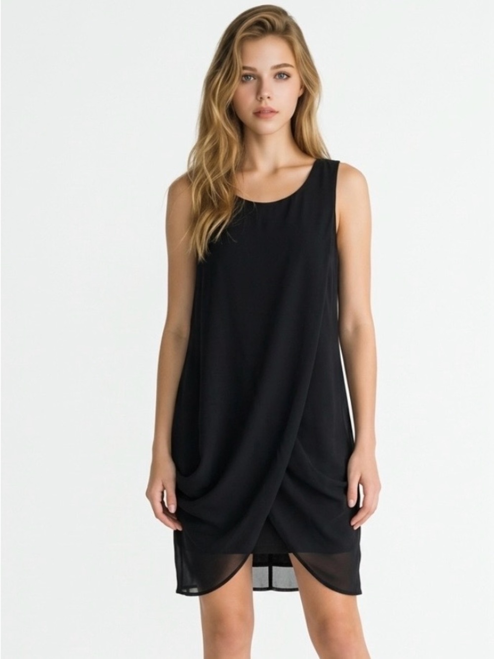 From Italy Sleeveless Black Draped Shift Dress